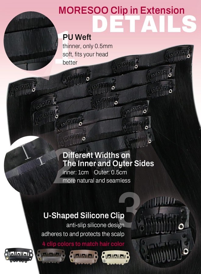 Moresoo Black Clip in Hair Extensions Seamless Human Hair Clip in Extensions Remy Straight Hair Extensions for Women Daily Wear Jet Black #1 Full Head 20inch 7pcs 120G - Image 4